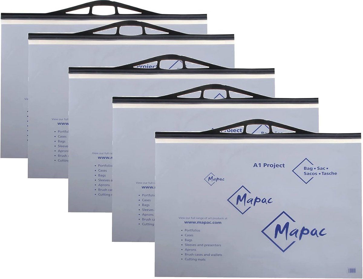 Set van 5 Doorzichtige Projectmappen A1 - Stevige Draagtassen voor Kunstwerken