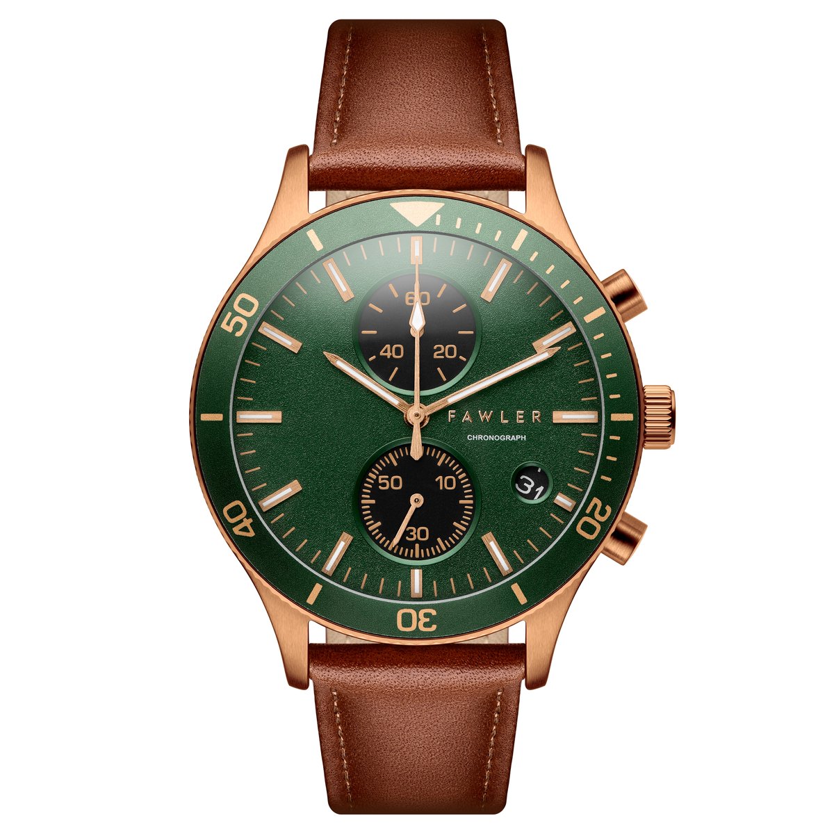 Aeris | Bruin Messing Chronograaf Horloge met Groene Wijzerplaat