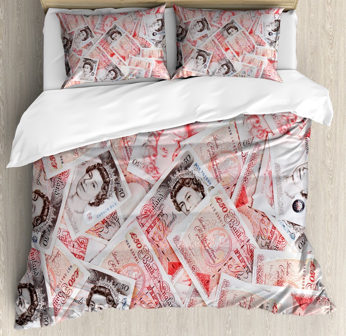 ABAKUHAUS Dekbedovertrekset met geldmotief voor tweepersoonsbedden, Bills of Britain, 230 x 220 cm