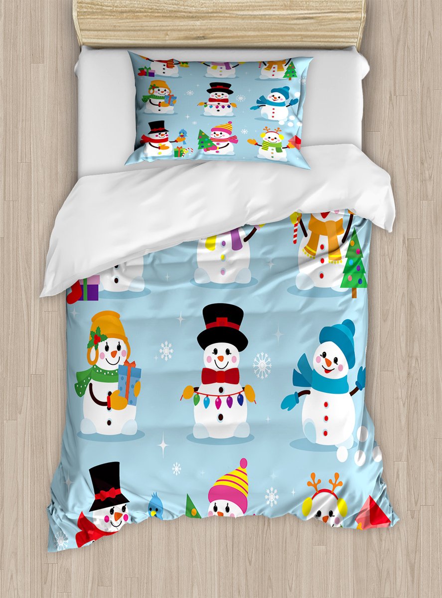 ABAKUHAUS Sneeuwpop Dekbedovertrekset voor eenpersoonsbedden, Kerstfiguren Speelset, inclusief kussensloop, 130 x 200 cm