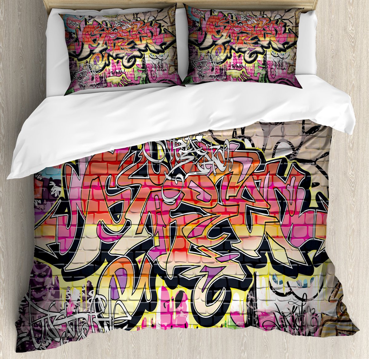 ABAKUHAUS Urban Graffiti Dekbedovertrekset voor Tweepersoonsbedden, Surrealistisch Schilderij, 230 x 220 cm