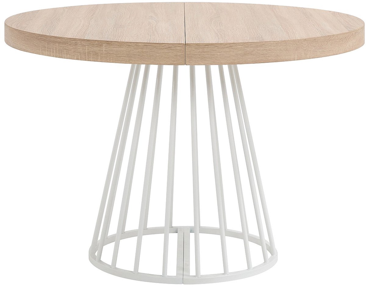 Vente-unique Uitschuifbare eettafel voor 2 tot 12 personen van MDF en staal - Licht naturel en wit - FIRELA