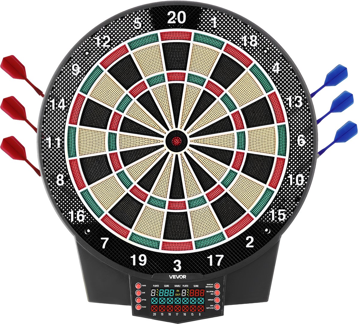 VEVOR Elektronisch Dartbord, 393 MM Elektronisch Dartbord met 43 Spellen en Meer Dan 320 Variaties voor Maximaal 8 Spelers, 6 Darts met Flights en 50 Reserve Dartpunten, Kleuren LCD Scorebord