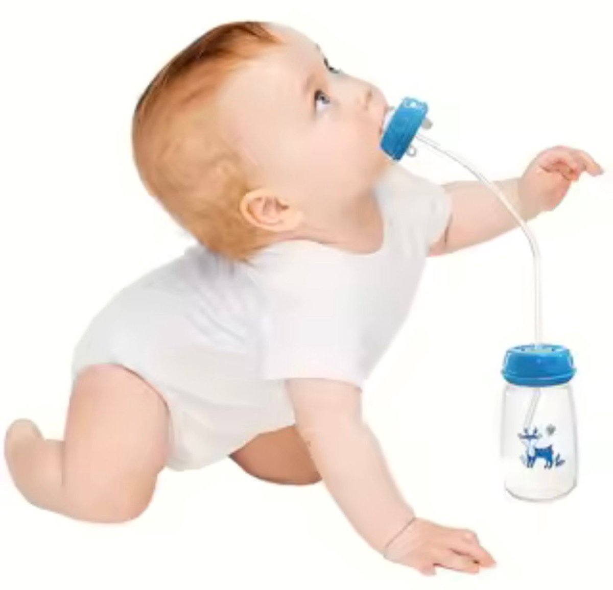 Hands-Free blauwe Babyfles 150 ml – BPA-vrij – Anti-Koliek – Hands Free Feeding Bottle – Voor Thuis & Onderweg