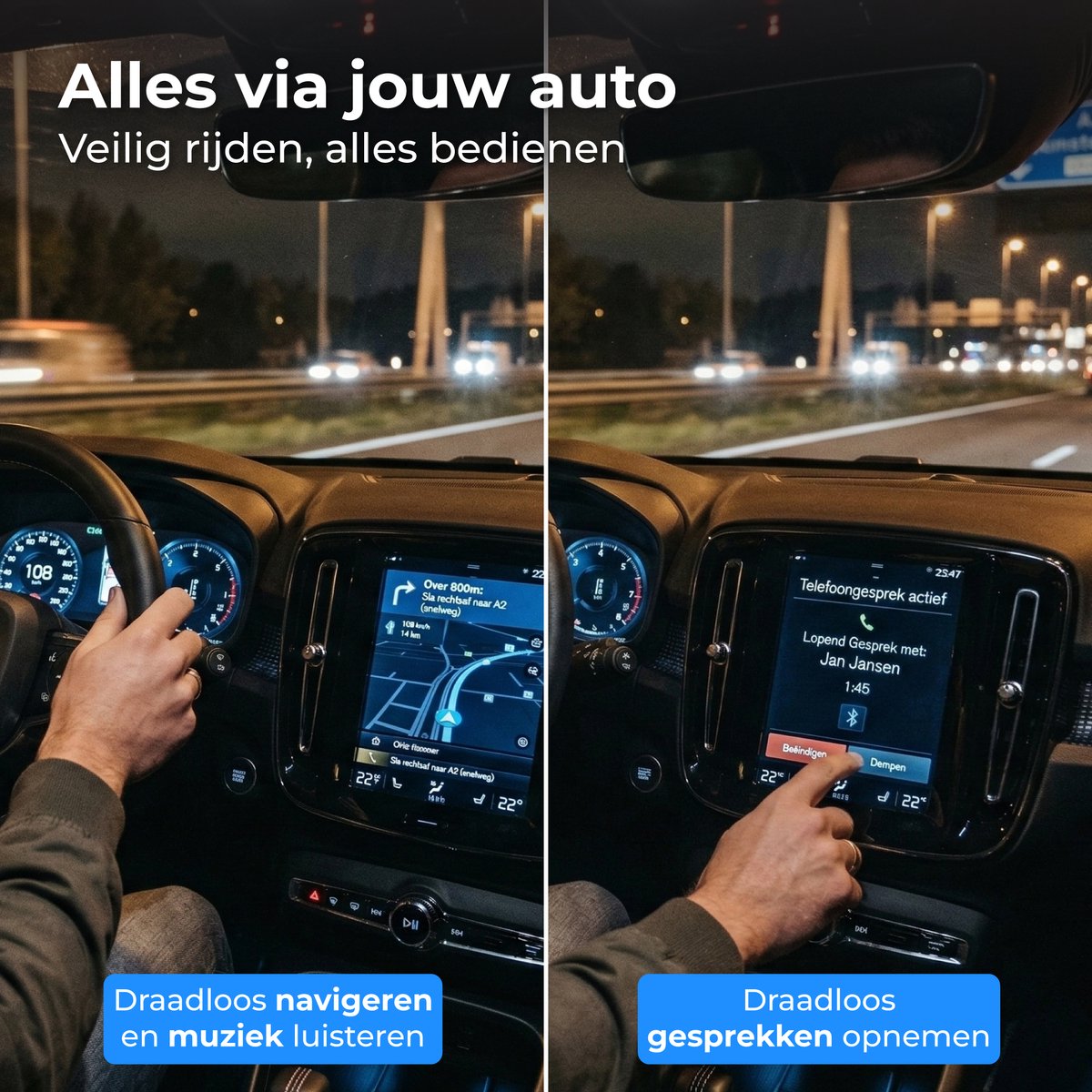 Draadloze CarPlay Dongle USB & USB-C, Bluetooth, WiFi 6, Android Auto en CarPlay, compacte auto adapter - Afbeelding 3