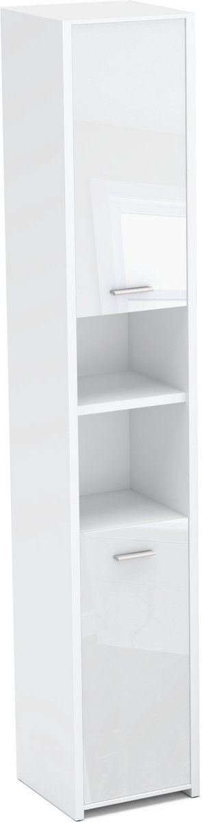 Badkamerkast in hoogglans wit, 30 cm, 6 planken, staand model.