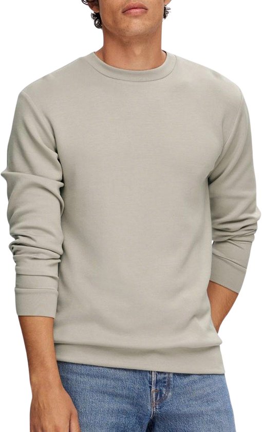 Selected Homme Pull Homme SLHEMANUEL coupe slim Beige Col Rond Adultes