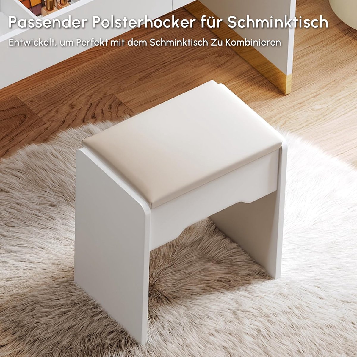 Kaptafel met LED Spiegel 139x50x77 cm – Moderne Make-uptafel met Verlichting, USB & Stopcontacten, Sieradenopslag en Kruk – Wit – Laura