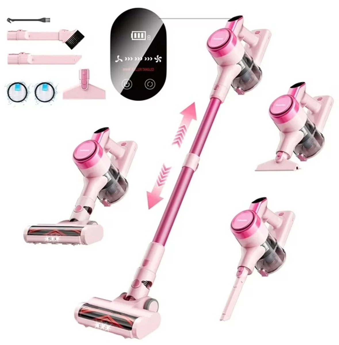 AURORAS Draadloze stofzuiger - Snoerloze - Steelstofzuiger - Zuigkracht tot 23 KPa - 3 Standen - Afneembare batterij - LED - Roze