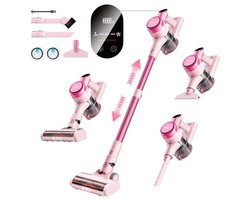 AURORAS Draadloze stofzuiger - Snoerloze - Steelstofzuiger - Zuigkracht tot 23 KPa - 3 Standen - Afneembare batterij - LED - Roze