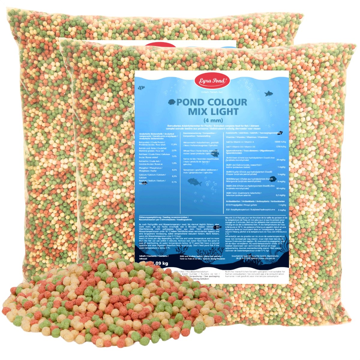 2 x 10 liter (2,18 kg) Lyra Pond® Pond Colour Mix Light visvoer vijvervoer