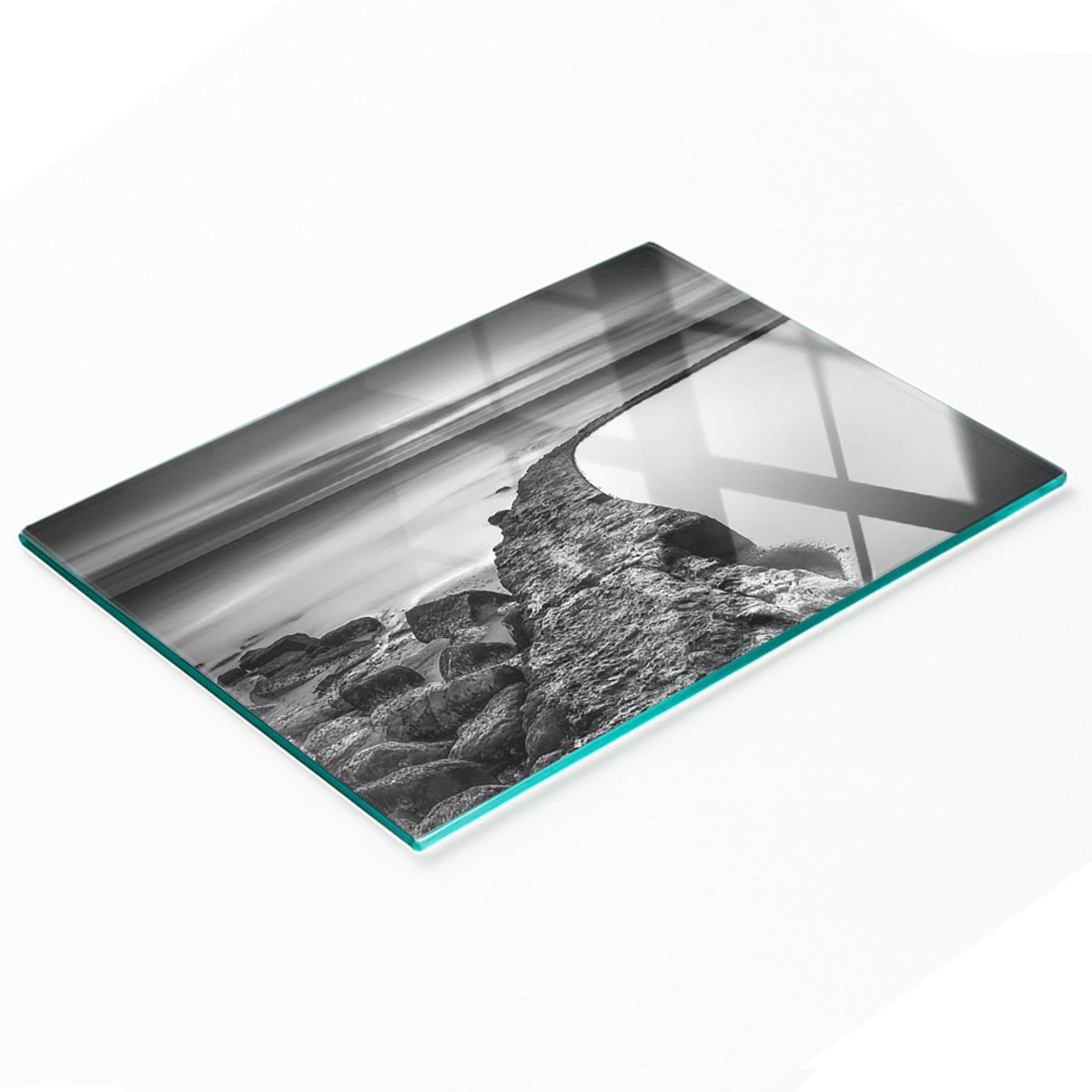 Decoratieve glazen snij- en serveerplank, Pebble Beach, 80x52 cm