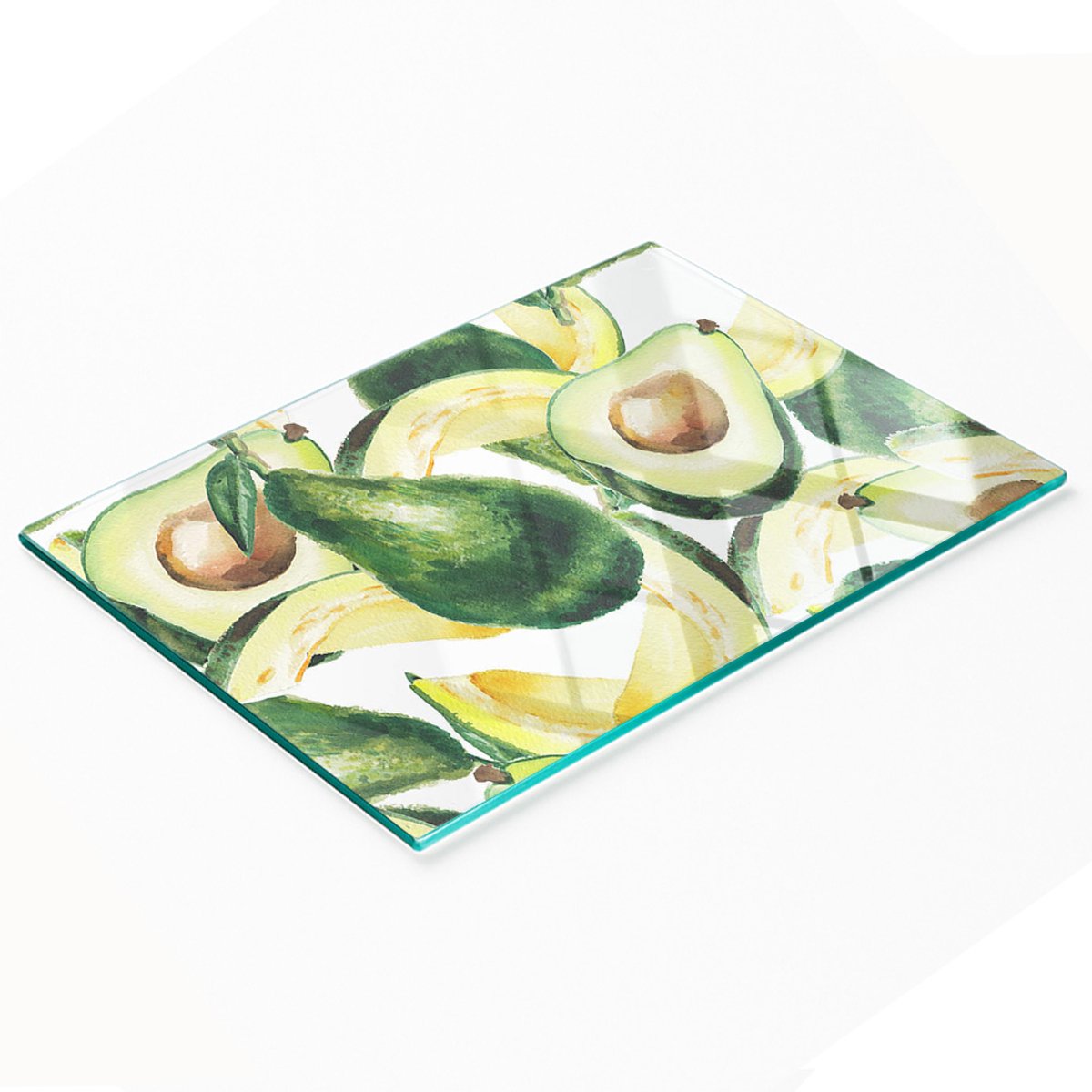 Multifunctioneel decoratief glazen bord met avocado-print 80x52 cm