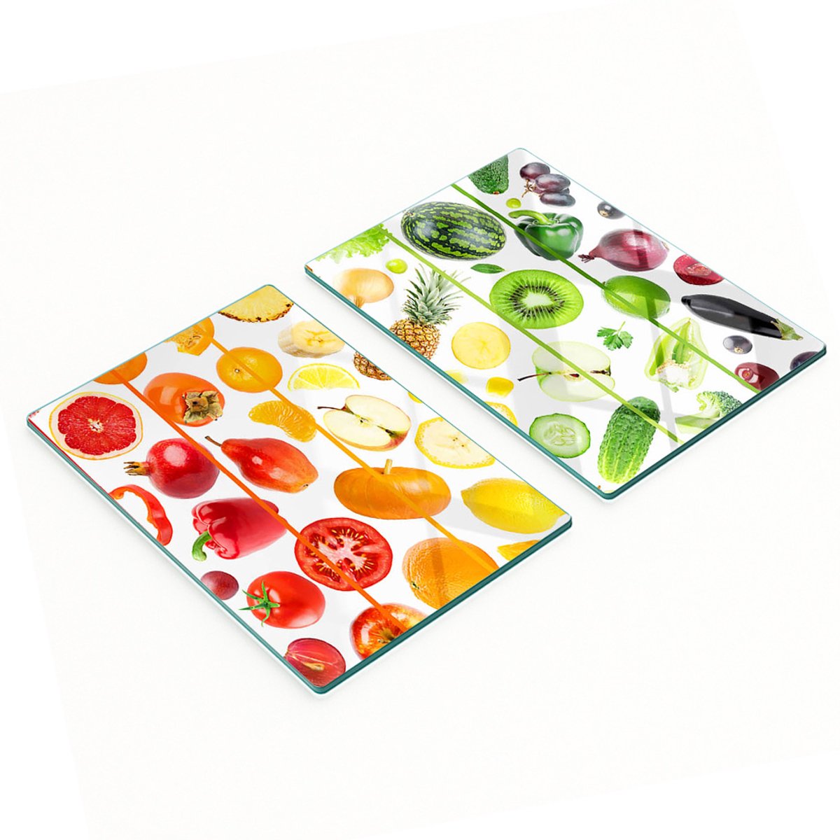 Glazen snijplanken met afbeeldingen van fruit en groenten, 2x40x52 cm