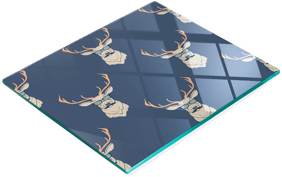 Decoratieve glazen snij- en serveerplank met hipster-hertmotief, 60x52 cm