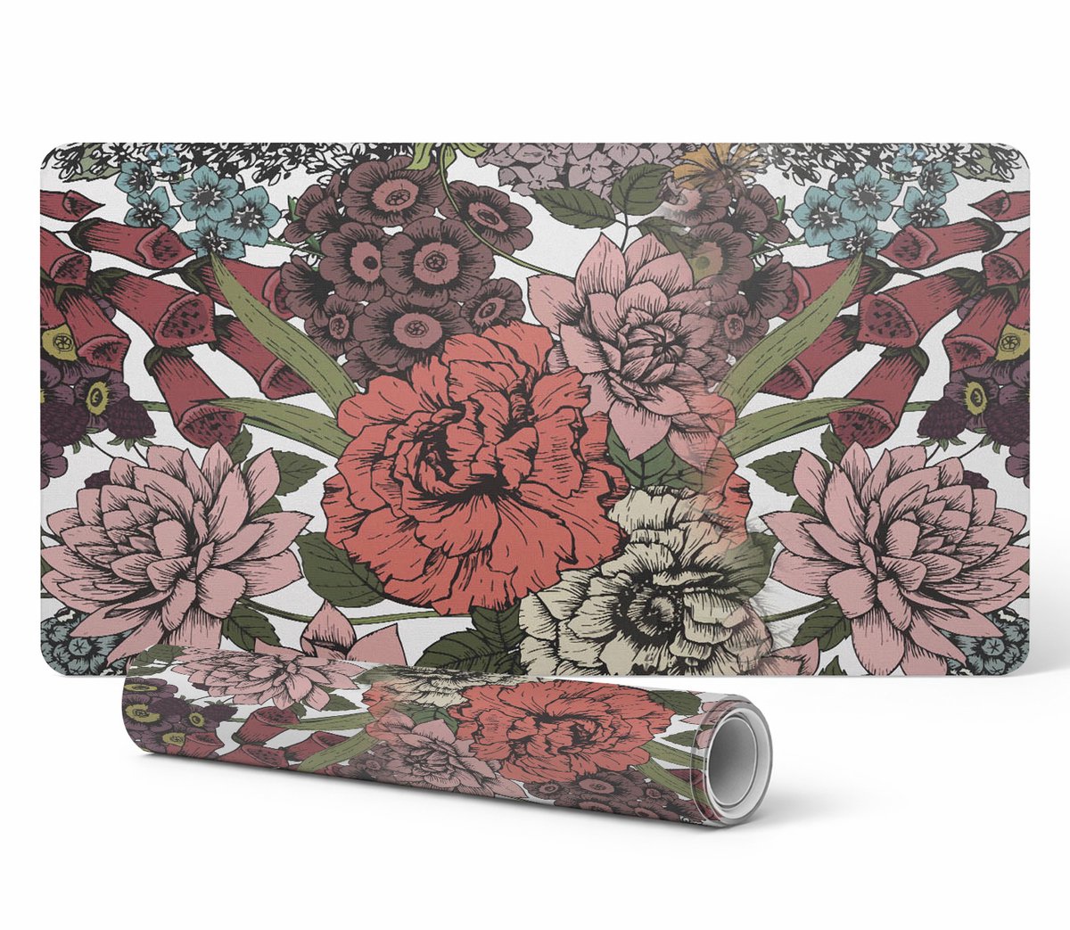 Gaming muis- en toetsenbordmat, retro bloemenpatroon, 90x45 cm