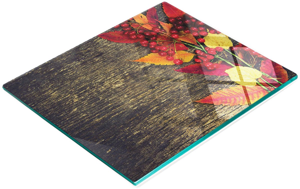 Glazen serveerplank met herfstbladerenmotief, 60x52 cm
