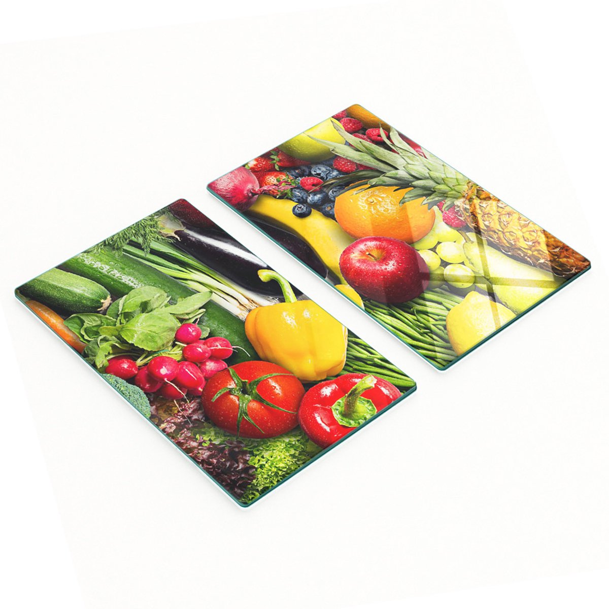Keukenplanken van gehard glas met afbeeldingen van groenten en fruit, 2x30x52 cm