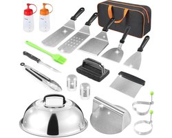 19-delige Bakplaat accessoires kit - platte top grill accessoires - Blackstone Camp Chef metalen spatel set - hamburgerpers - rijghoes - smeltkoepel tang - draagtas - buiten grillen BBQ bbq gereedschap
