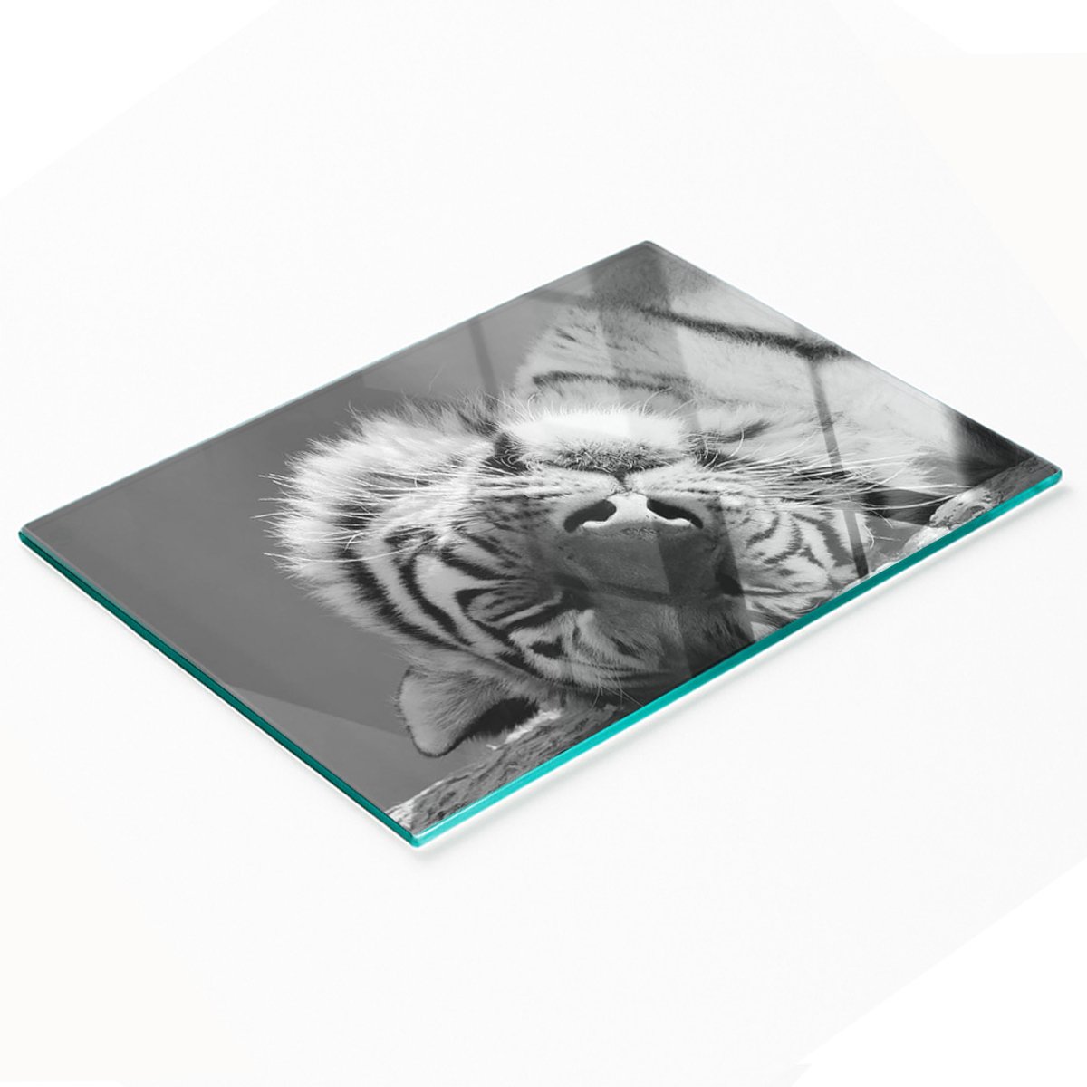 Decoratieve serveerplank van glas met afbeelding van een slapende tijger, 80x52 cm