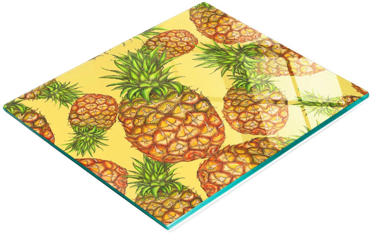 Serveerplank van gehard glas met ananasafbeelding, 60x52 cm