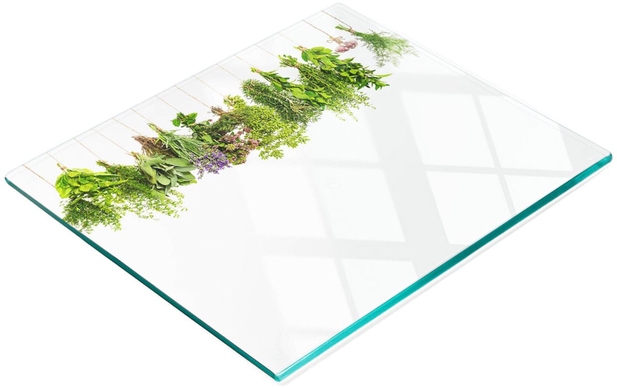 Glazen serveerplank met kruidenmotief, 60x52 cm
