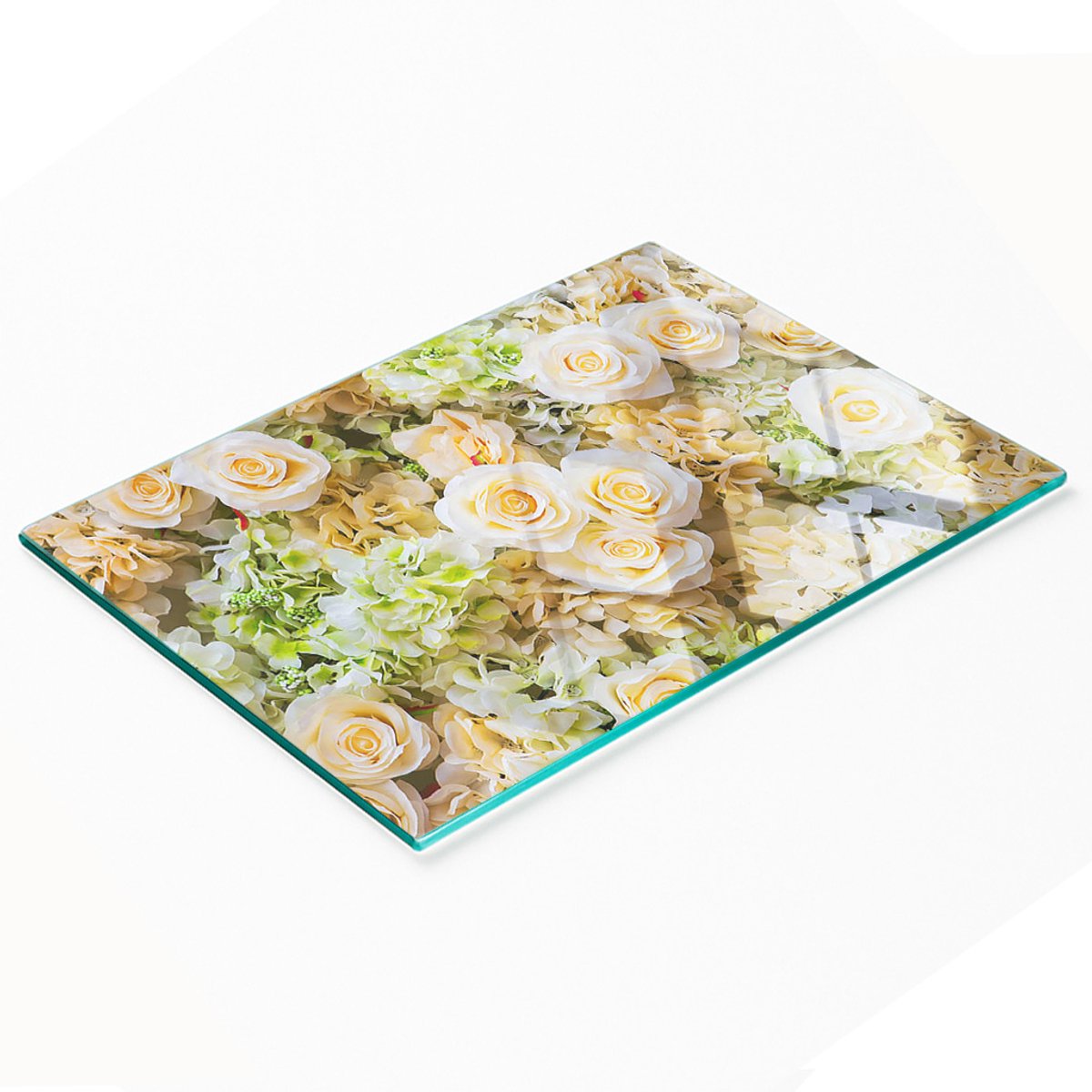 Serveerplank van gehard glas met rozenmotief, 80x52 cm