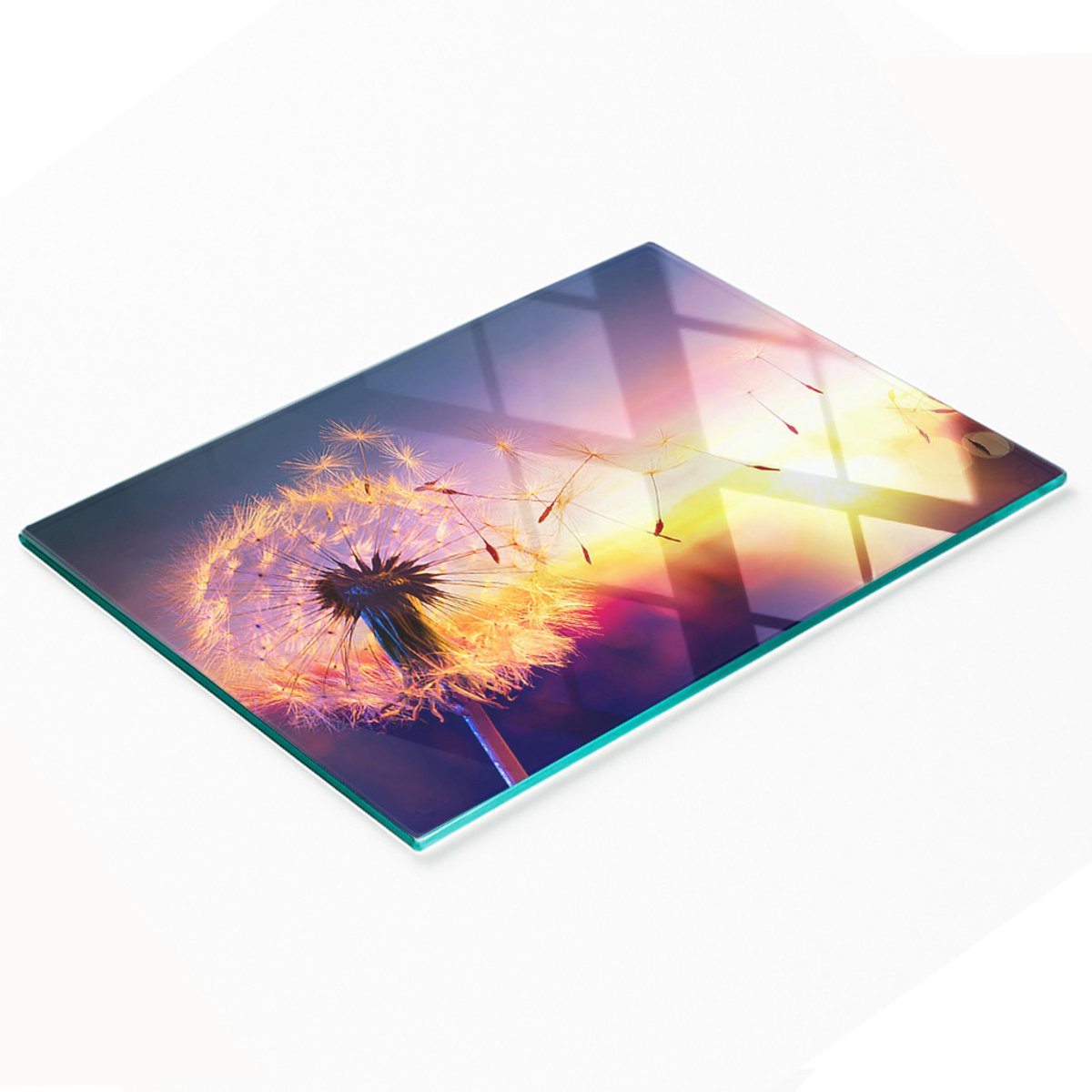 Decoratieve glazen snijplank met paardenbloemmotief, 80x52 cm