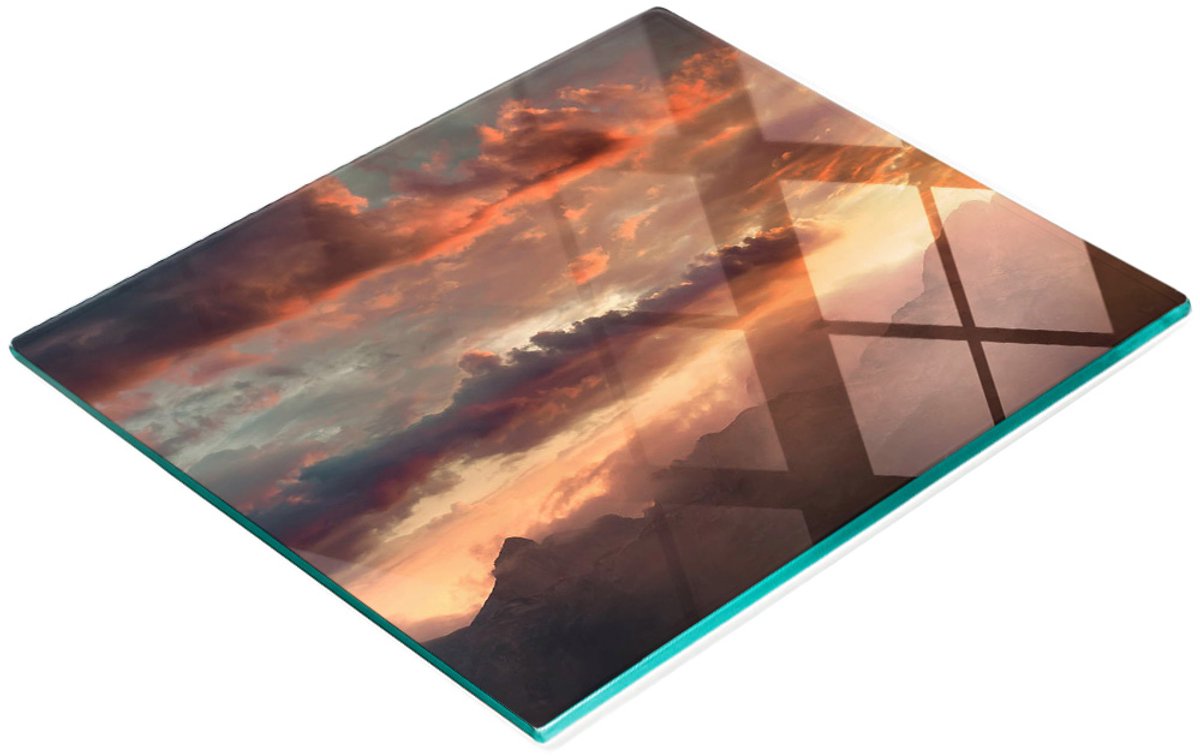 Snij- en serveerplank van glas met Sunset Mountain-motief, 60x52 cm