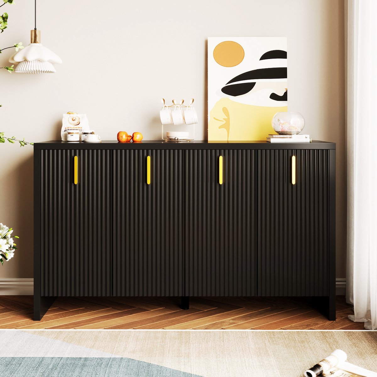 REDOM - Dressoir - Verstelbare Legplanken - Minimalistisch - Woonkamer - Spaanplaat - Zwart - 140 X 38 X 80 Cm