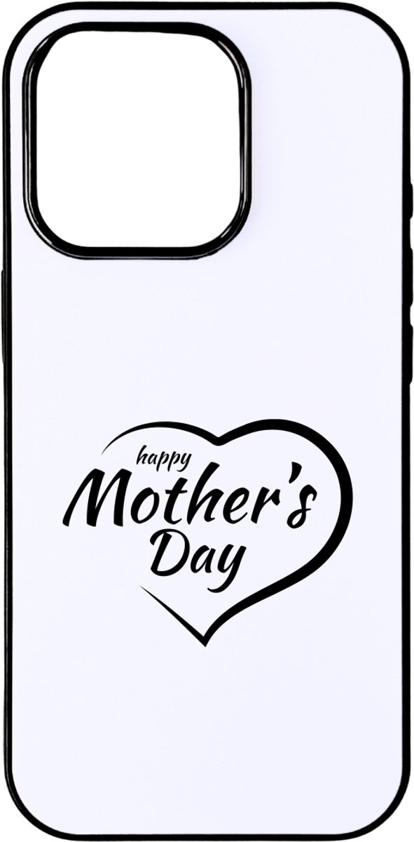 Hacebo® - Happy mothers day in zwart hart telefoonhoesje - Moeder - Happy mother - telefoonhoesjes - moederdag cadeautje - Cadeau voor mama - Verjaardag - Geschenk - Cadeau - Gift - hoesje geschikt voor iPhone 16 Pro