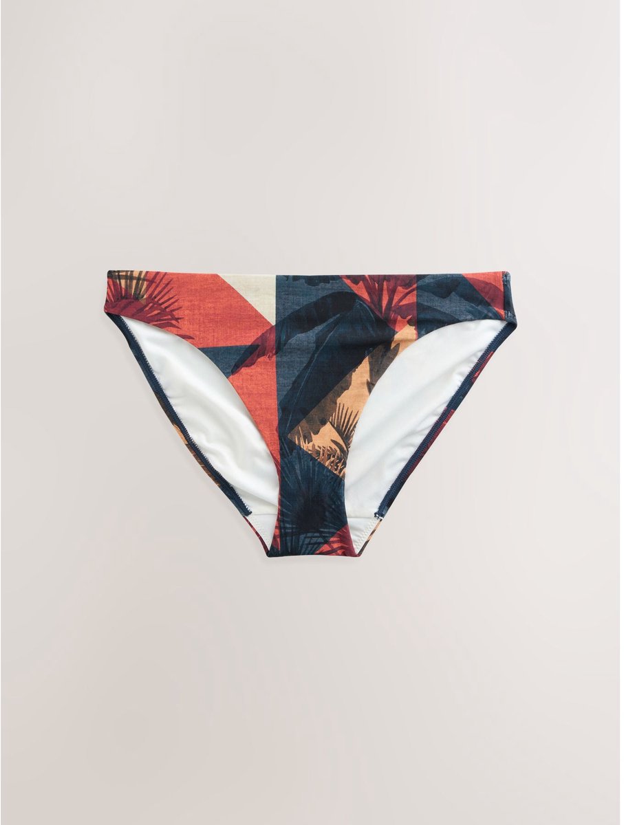 Next Dames - Hoog uitgesneden bikinislip met print - Blauw Navy/Rust Red Palm Print