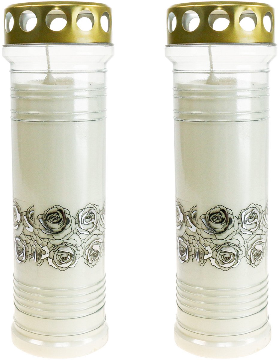 Viana Grafkaarsen rozen wit rouwlicht Ø7cm H23,5cm 100h 2st, 2 Stück
