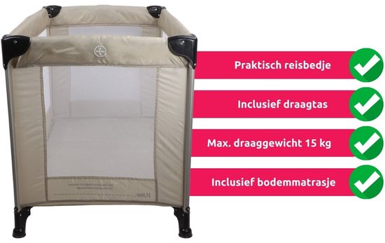 MamaLoes Campingbedje - Zwart - 120x60 cm - Inklapbaar Reisbedje - Met Draagtas en Bodemmatrasje