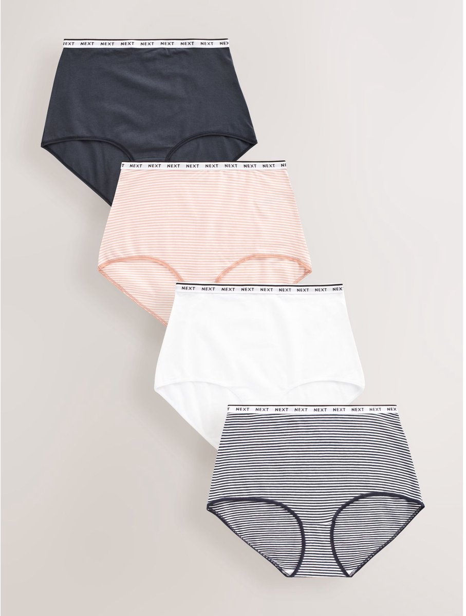 Next - Dames - Set van 4 katoenen slips met volledige bedekking en logo - Blauw