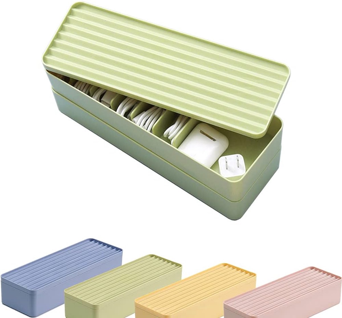 Kabel Organizer Box - Kabel Opberger - Bureau Netjes - Stofdicht Deksel - 27x10x11 cm - Wit