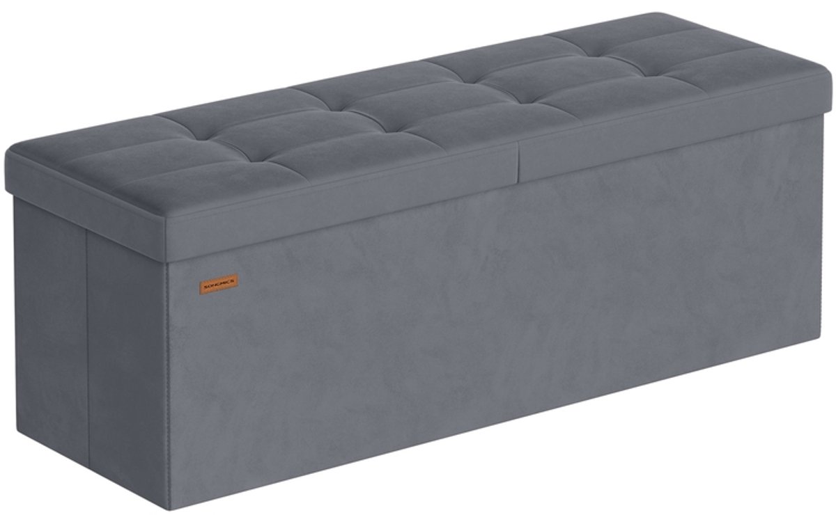 Bankje van 38 x 110 x 38 cm met opbergruimte en scharnierend deksel - Leigrijs