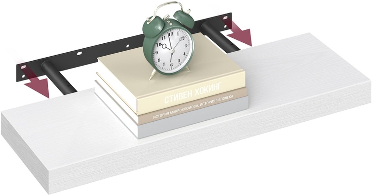 Wandplank – Zwevende plank – MDF en staal – Sneeuwwit – 20 x 60 x 3,8 cm – Max. belasting 10 kg