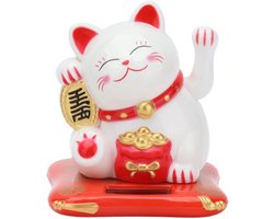 Maneki Neko Gelukskat Op Zonne-energie - Zwaaiende Armen Voor Thuis En Auto Decoratie - Japans Gelukssymbool - Energiezuinig En Leuk Cadeau