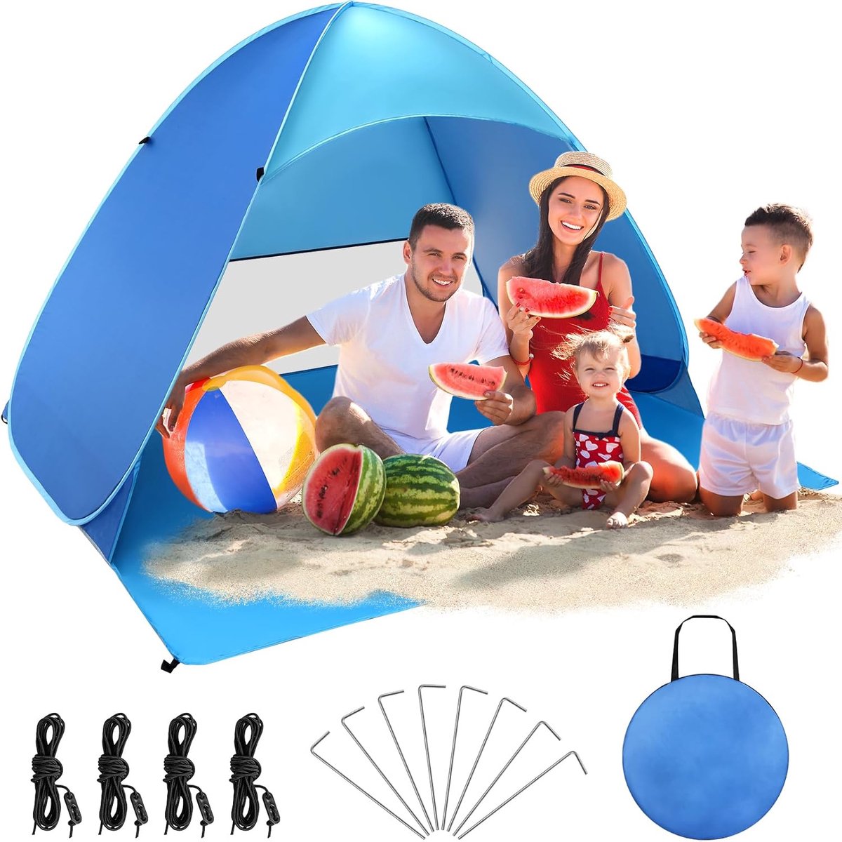 Ruime pop-up strandtent XXL met UV-bescherming voor 3-4 personen