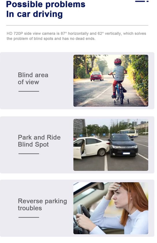 Door Overheid Geadviseerde HD 5 Inch Auto Zijspiegelmonitor - Blind Spot Camera Systeem - AHD 720P Nachtzicht Waterdicht - L/R Digitale Achteruitkijkcamera - Zwart van Merkloos — afbeelding 2