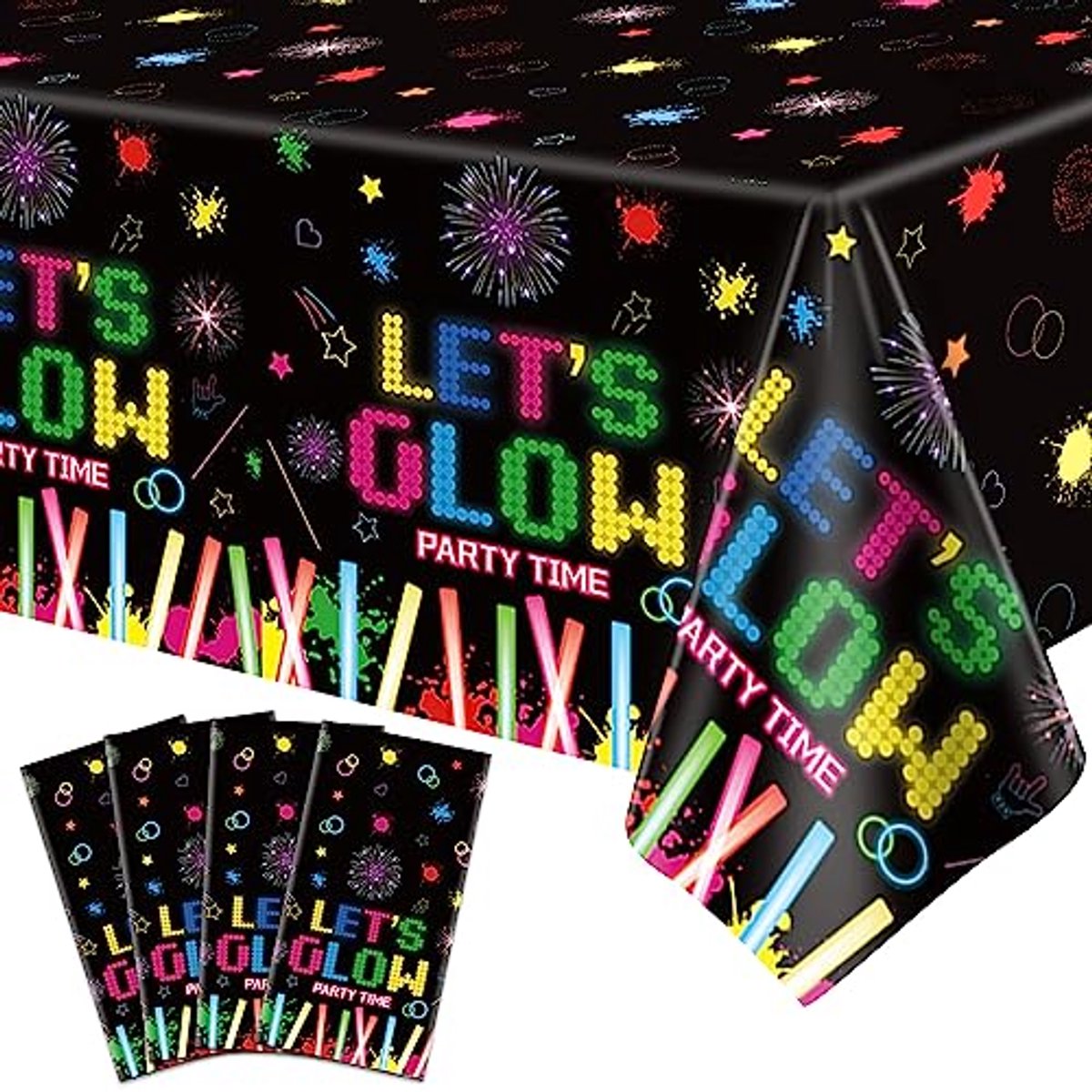 Ultiluxe® Tafellaken Wegwerp - Lets Glow - Dun Tafelkleed - Tafeldecoratie - 130 x 220 cm - Glow Party Decoratie - Waterafstotend - Kunststof - Neon Kleuren - Voor feestjes en verjaardagen - Zwart