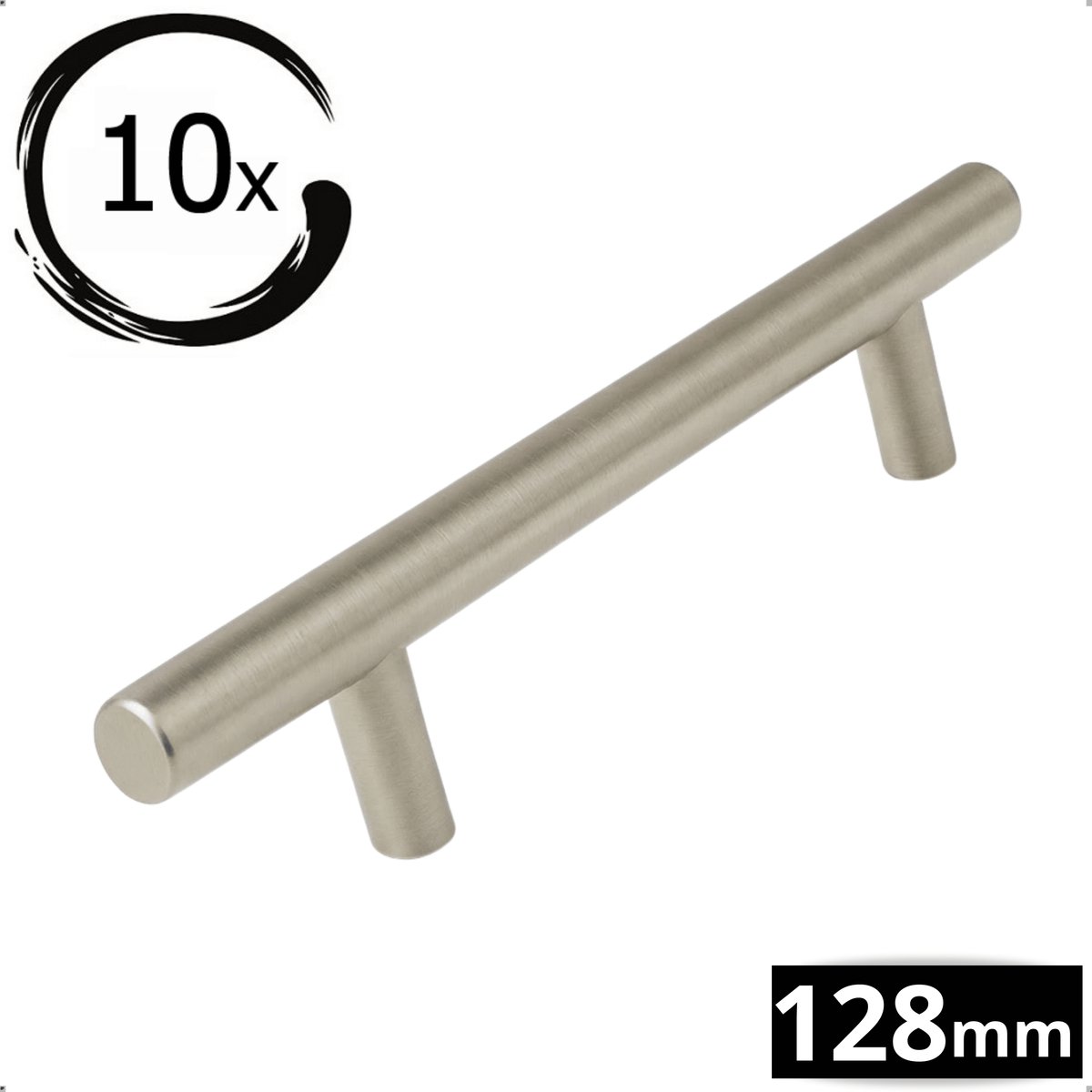 10X Handgrepen Zwart RVS Denver - Boormaat 128mm - Greepjes - Handgreep - Handgrepen keukenkastjes - Handvatten - Meubelgreep RVS - Handgrepen voor deurtjes