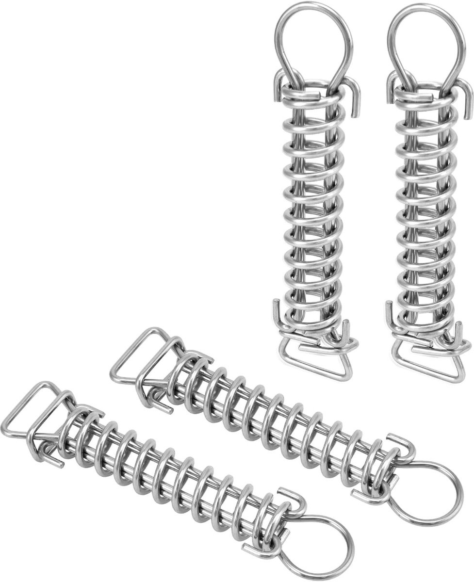 4X RVS Trekveer met Haak en Schuifgesp voor Zonnezeil, Tent en Luifel - 17,5 cm