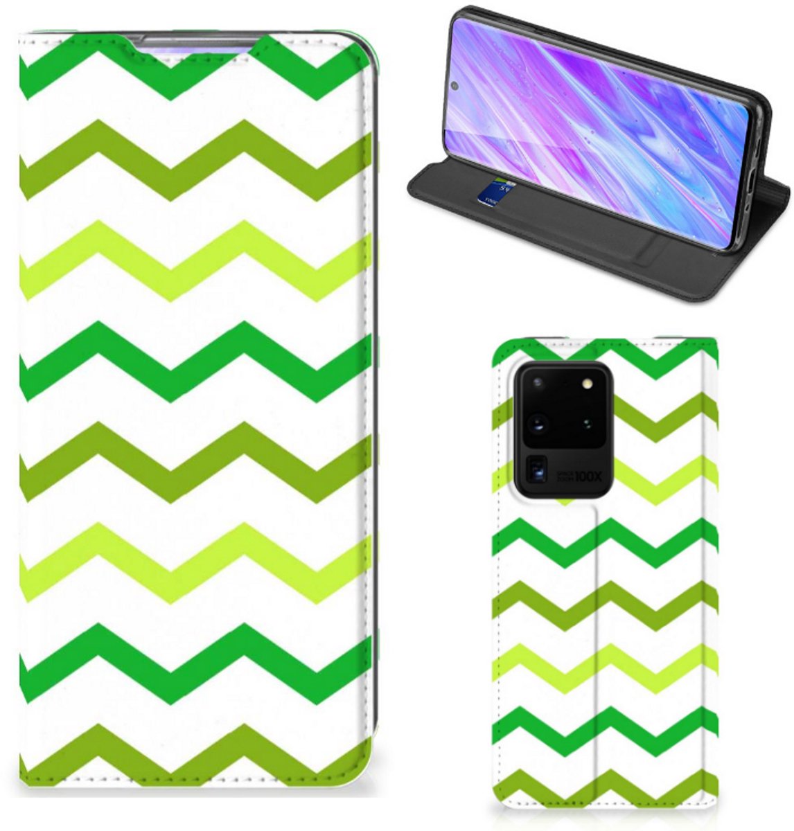 Samsung Galaxy S20 Ultra Hoesje met Magneet Zigzag Groen