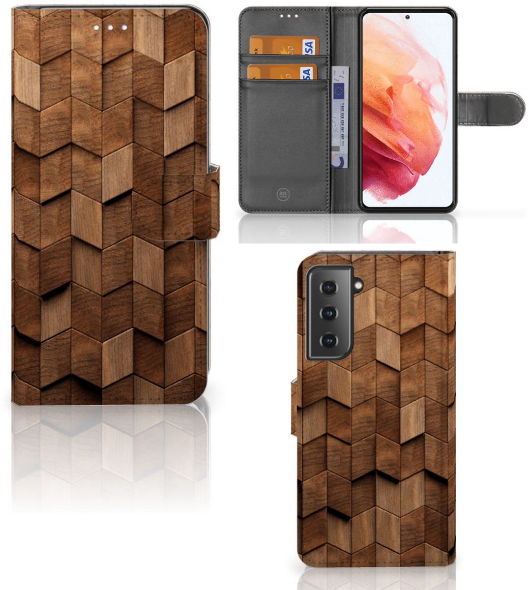 Book Case voor Book Style Case voor Samsung Galaxy S21 Wooden Cubes