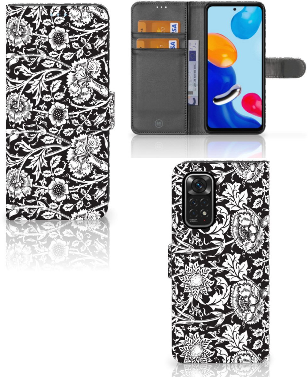 Boekhoesje voor Xiaomi Redmi Note 11/11S Hoesje Black Flowers