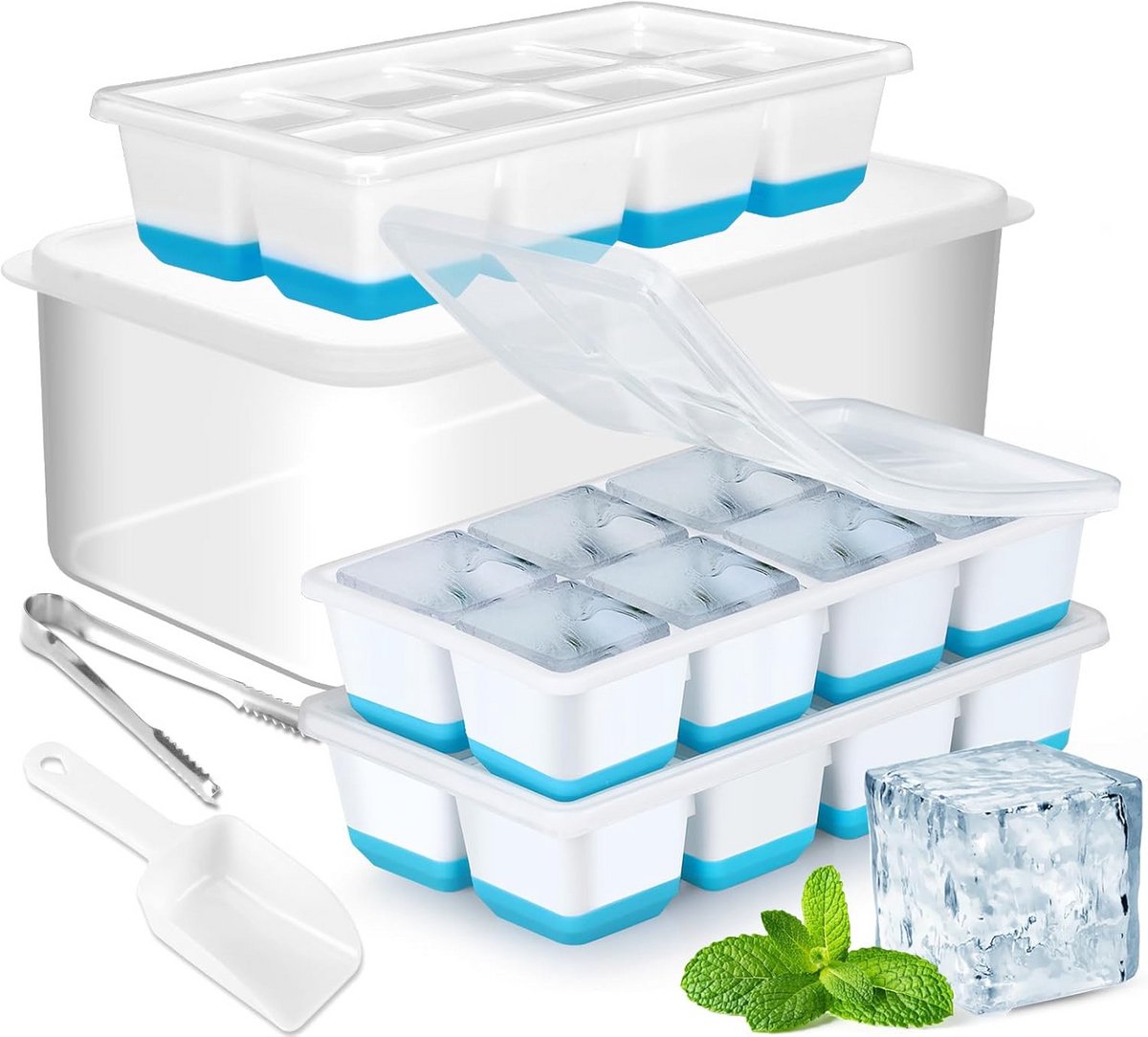 Grote ijsblokjesvorm set - BPA-vrij, 3 stuks met houder en accessoires