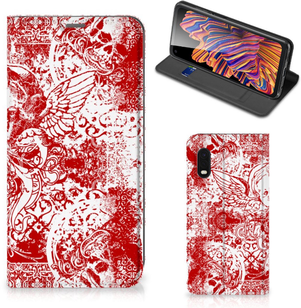 Mobiel BookCase Samsung Xcover Pro Angel Skull Rood