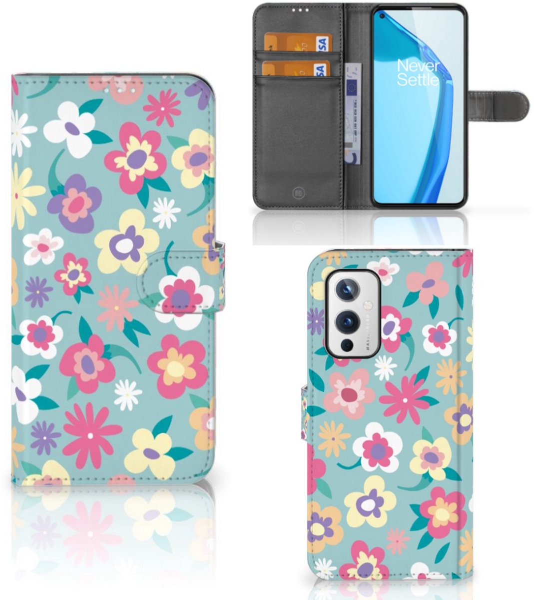 Book Case voor OnePlus 9 Hoesje Flower Power